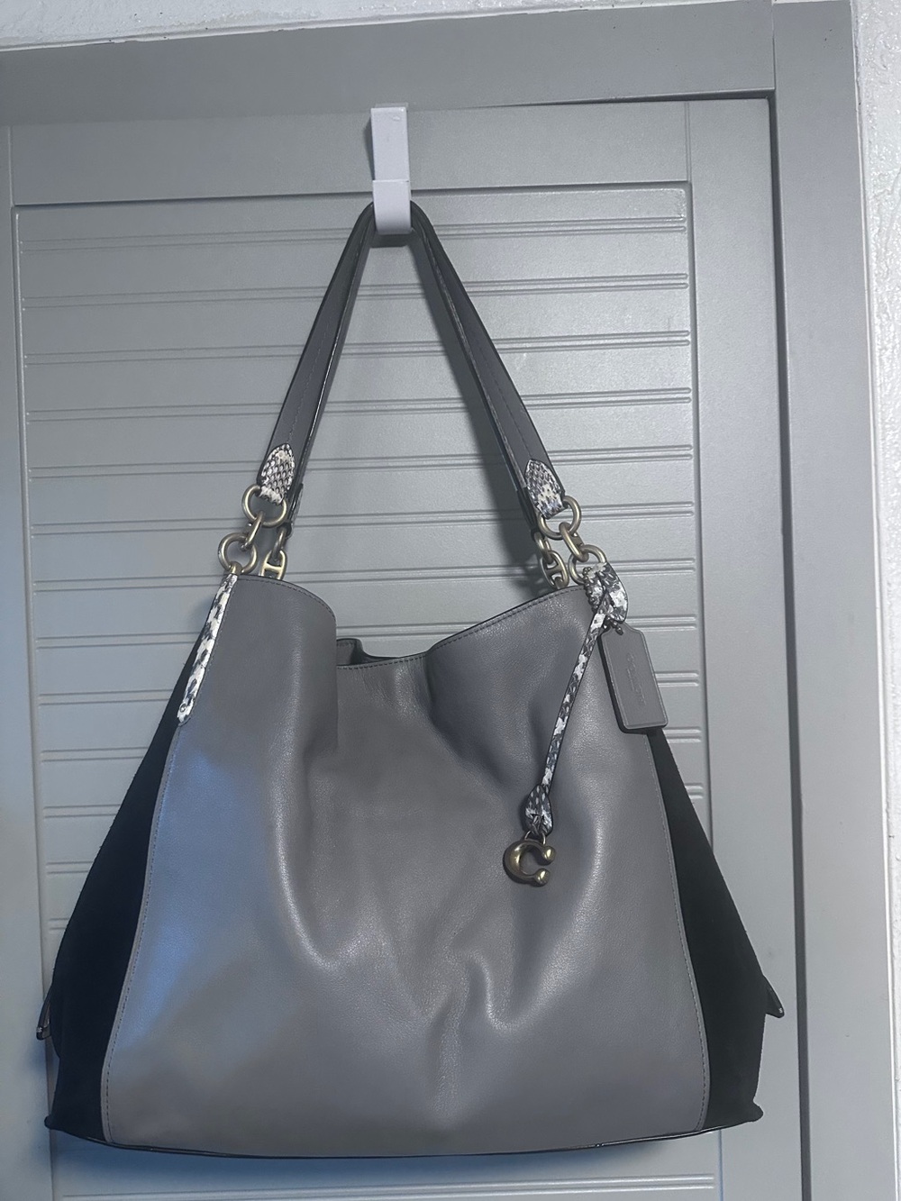 Coach Dalton 31 Exotic Colorblock Black Gray Leather Shoulder Bag NWT MSRP: $498